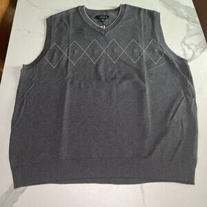 NWT Club Room Mens Sweater Vest 100% Cotton V Neck Charcoal Gray Argyle Size XXL